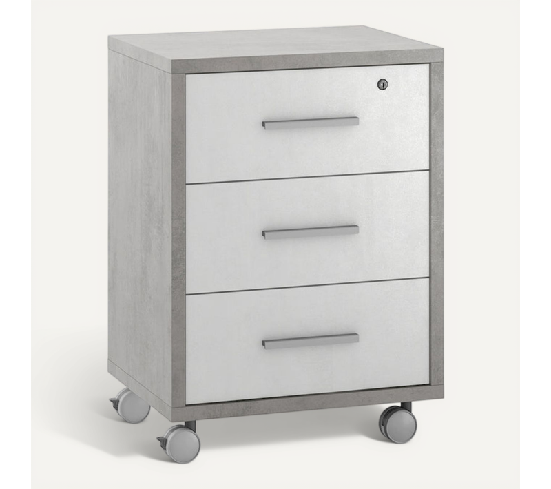 Commode 3 Tiroirs Sur Roulettes Épaisseur 25mm - Métal-clair Et Gris