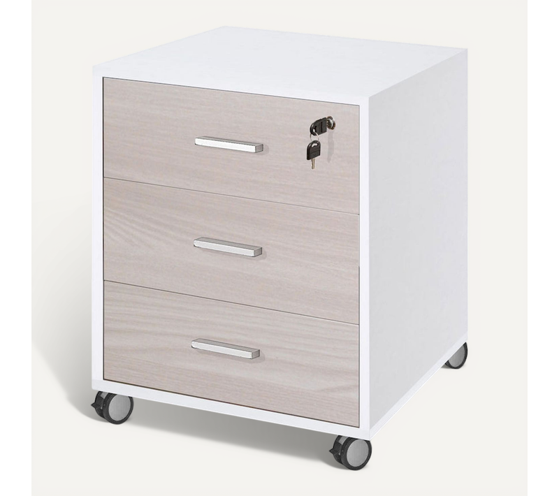 Commode 3 Tiroirs Sur Roulettes Épaisseur 18mm - Blanc Et Beige