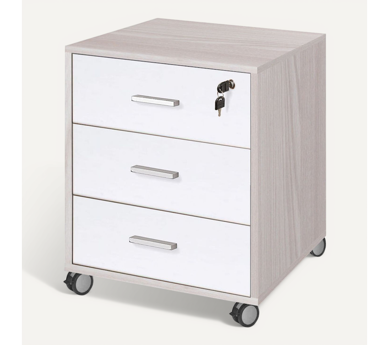Commode 3 Tiroirs Sur Roulettes Épaisseur 18mm - Beige Et Blanc