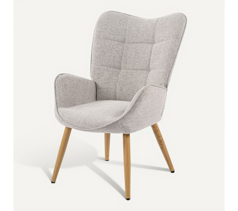 Fauteuil De Salon Scandinave Avec Accoudoirs Pied Bois Massif Rembourré En Tissu Gris
