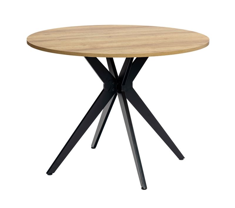 Table Salle à Manger Ronde  4 Personnes Pour Salon Cuisine Bureau, En Bois D'ingénierie Et Métal