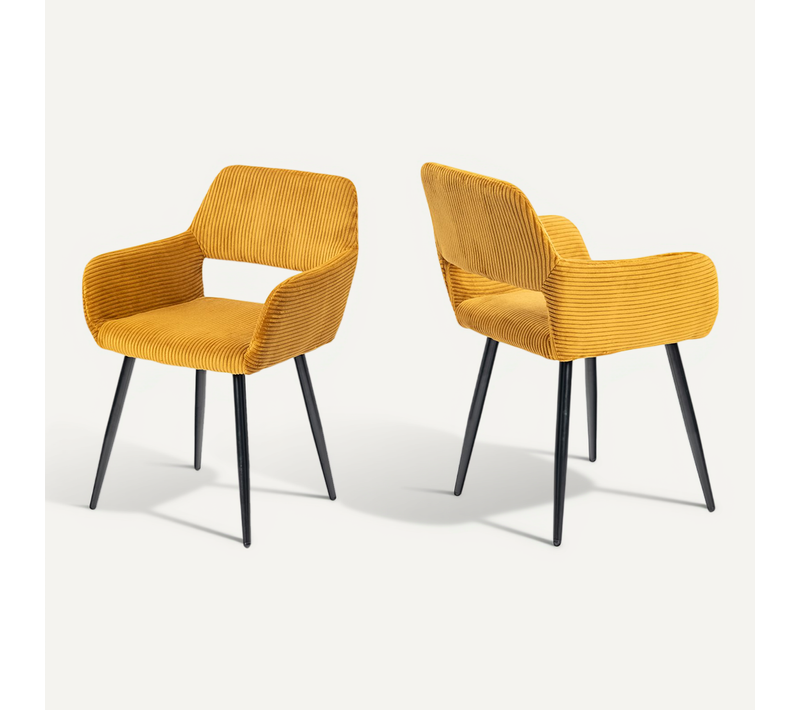 Lot De 2 Chaises De Salle à Manger Rembourrée En Velours Côtelé Pieds En Métal Jaune
