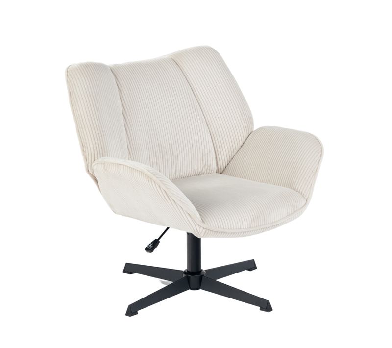 Fauteuil Salon Chaise Pivotant Sur 360° Avec Accoudoirs En Velours Côtelé Beige