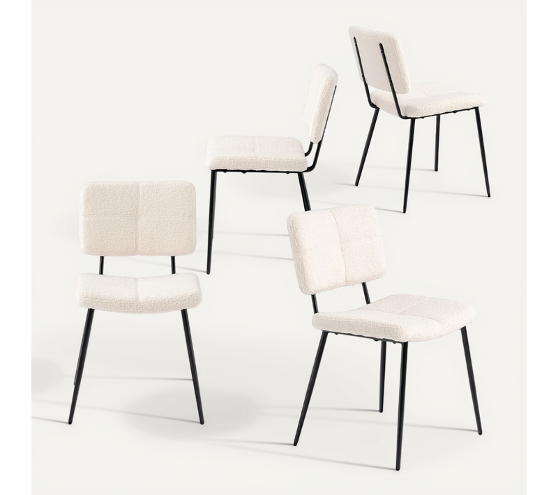 Lot De 4 Chaises De Salle à Manger Rembourrée En Bouclette Pieds En Métal Beige