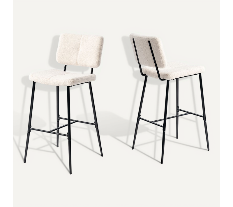 Lot De 2 Tabouret De Bar Siège Rembourrés De 75 Cm De Haut En Bouclette Beige