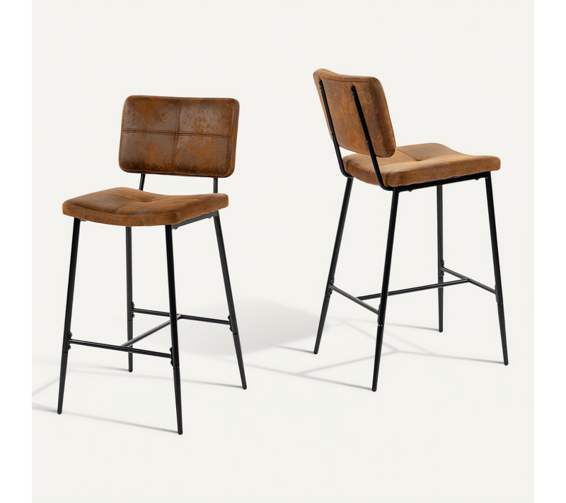 Lot De 2 Tabouret De Bar Siège Rembourrés De 75 Cm De Haut En Suédine Marron