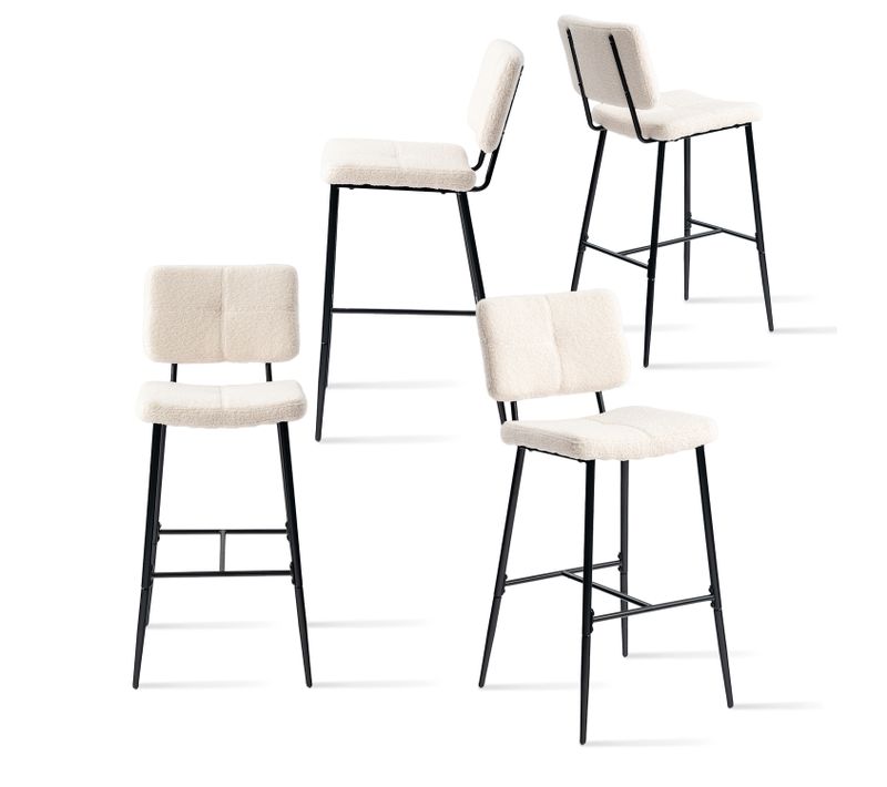 Lot De 4 Tabouret De Bar Industriel Avec Dossier Et Repose-pieds, Chaises Hautes, Beige