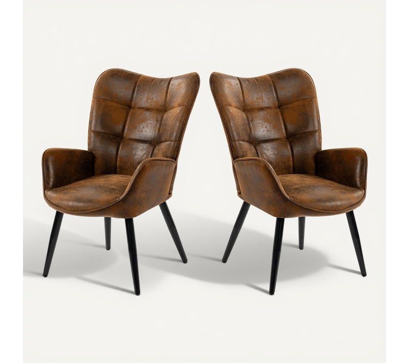 Lot De 2 Fauteuil De Salon Chaise Avec Accoudoirs Et Assise Épais Pied Bois, Marron