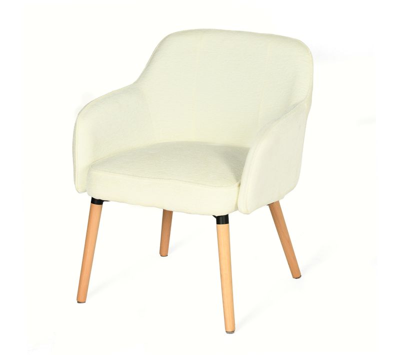 Fauteuil De Salon Scandinave Pied Bois Massif Rembourré En Tissu Chenille Beige