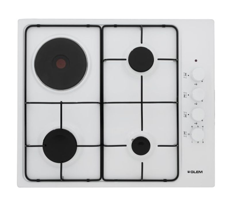 Plaque Mixte 3 foyers gaz + 1 électrique - Gtl647wh blanc