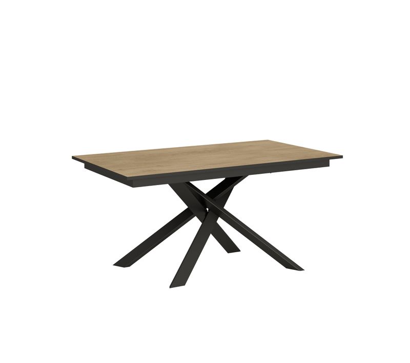 Table Extensible 90x160/220 Cm Ganty Chêne Nature Bande De Chante Anthracite Cadre Anthracite