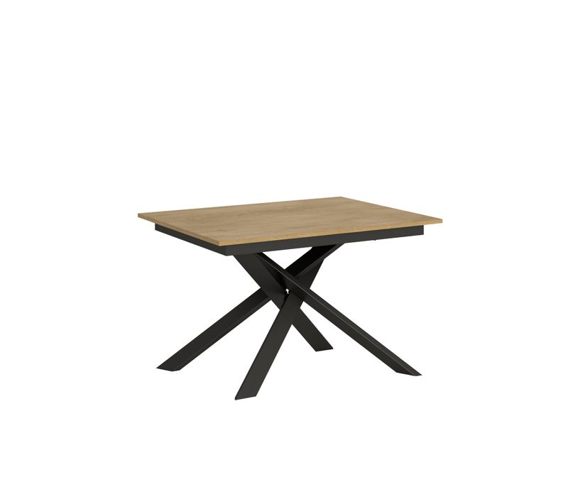 Table Extensible 90x120/180 Cm Ganty Chêne Nature Bande De Chante En Teinte Cadre Anthracite