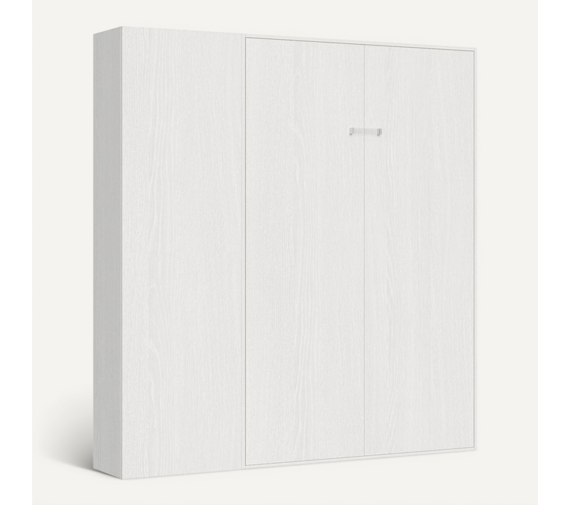 Armoire Lit Escamotable Vertical 120 Kentaro Avec Colonne Frêne Blanc