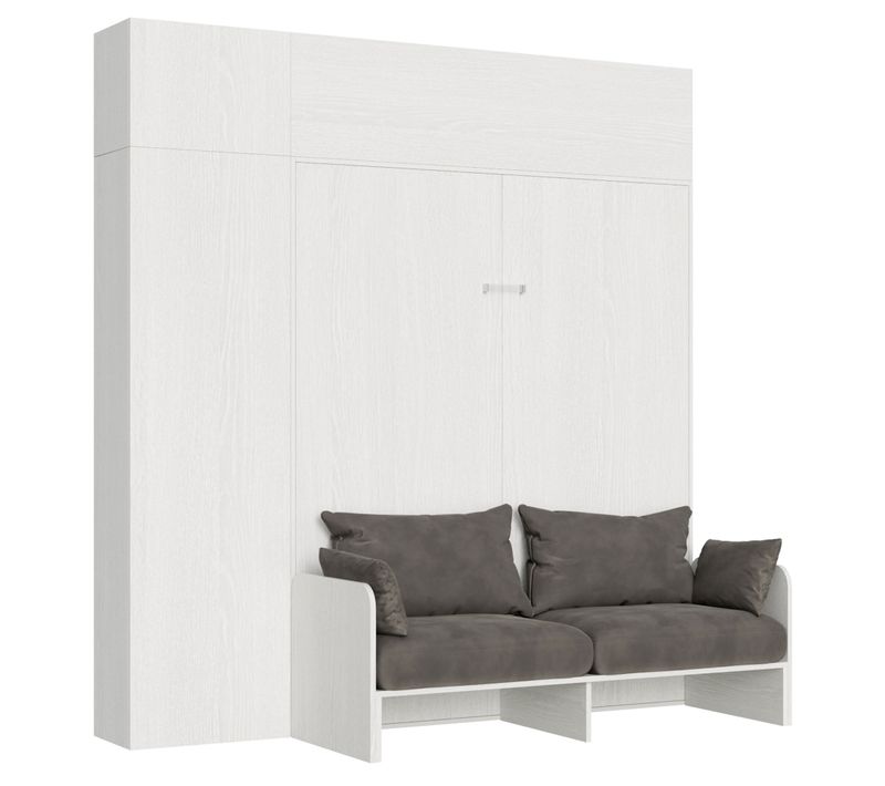 Armoire Lit Escamotable Vertical 160 Kentaro Sofa Avec Colonne Et Élements Hauts Frêne Blanc