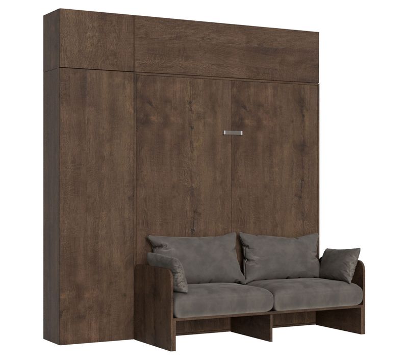 Armoire Lit Escamotable Vertical 160 Kentaro Sofa Avec Colonne Et Élements Hauts Noyer