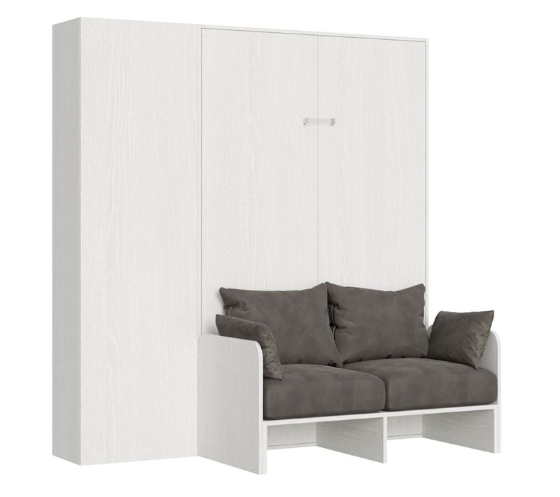 Armoire Lit Escamotable Vertical 140 Kentaro Sofa Avec Colonne Frêne Blanc