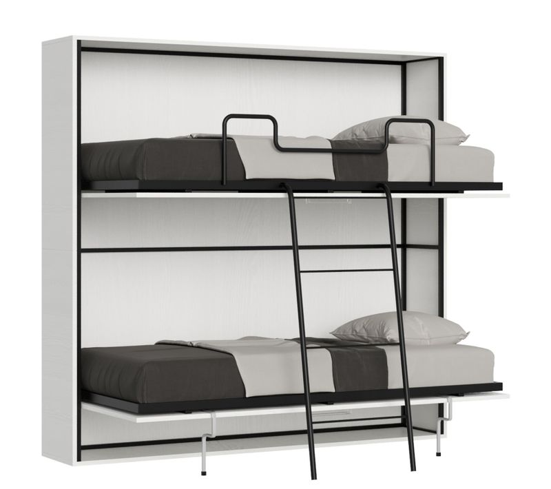 Lit Escamotable Horizontal Superposé 2 Couchages 85 Kando Frêne Blanc