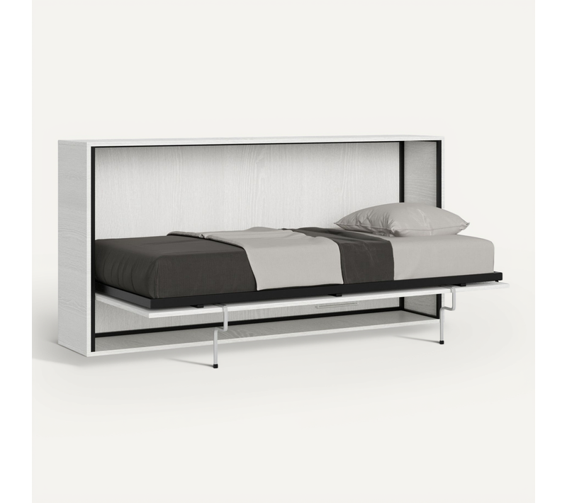 Lit Escamotable Horizontal 1 Couchage 85 Kando Avec Matelas Frêne Blanc