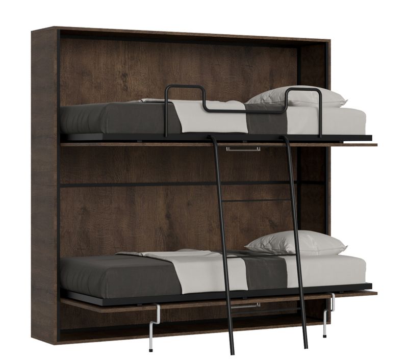 Lit Escamotable Horizontal Superposé 2 Couchages 85 Kando Noyer