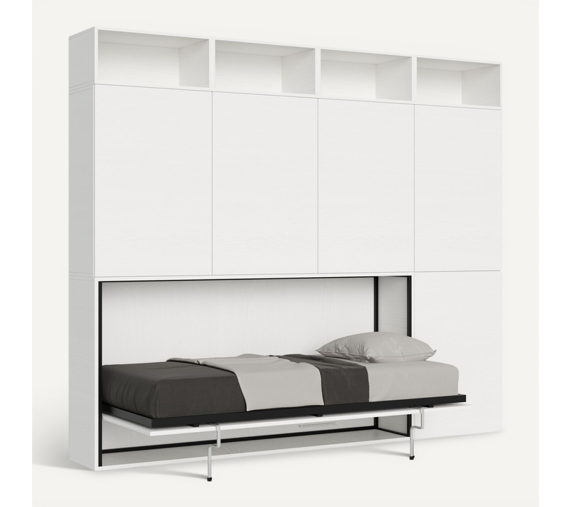 Armoire Lit Escamotable Horizontal 1 Couchage 85 Kando Composition B Frêne Blanc