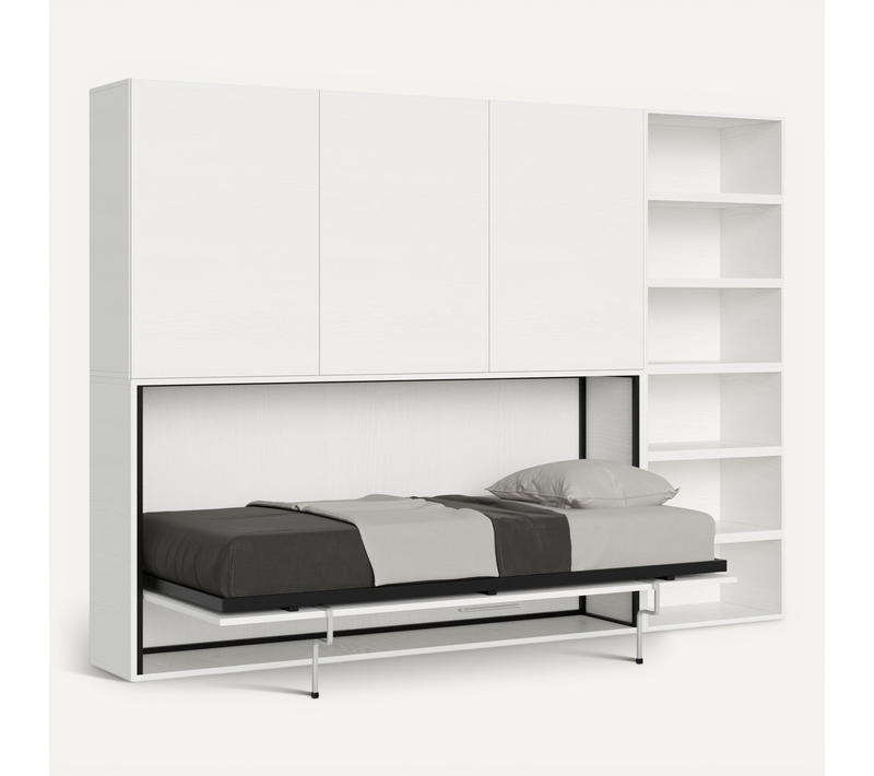 Armoire Lit Escamotable Horizontal 1 Couchage 85 Kando Composition G Frêne Blanc