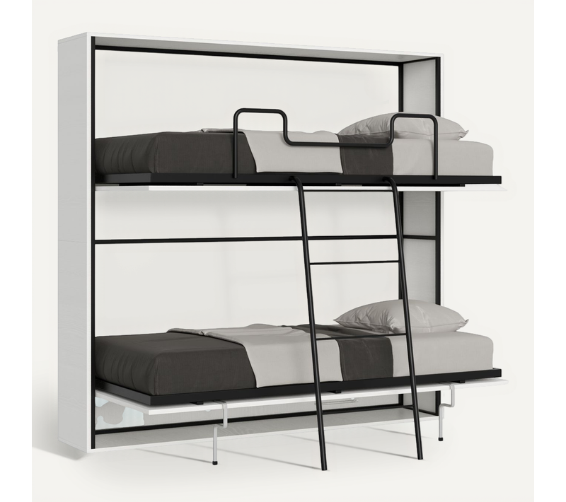 Armoire Lit Escamotable Horizontal Superposé 2 Couchages 85 Kando Composition H Frêne Blanc