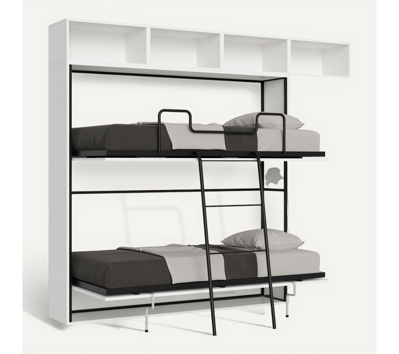 Armoire Lit Escamotable Horizontal Superposé 2 Couchages 85 Kando Composition I Frêne Blanc