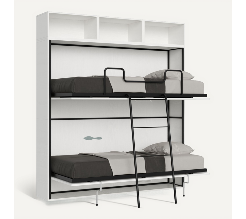 Armoire Lit Escamotable Horizontal Superposé 2 Couchages 85 Kando Composition L Frêne Blanc