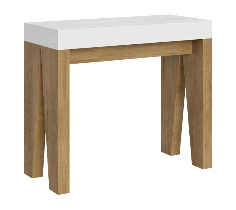 Console Extensible 90x40/300 Cm Naxy Mix Dessus Frêne Blanc - Structure Chêne Nature