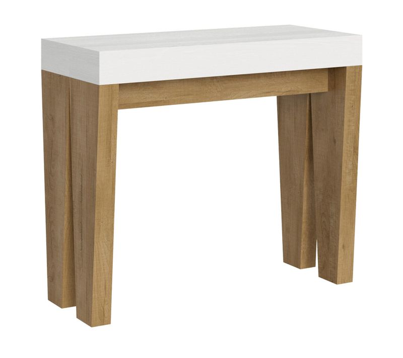 Console Extensible 90x40/300 Cm Spimbo Mix Dessus Frêne Blanc - Structure Chêne Nature