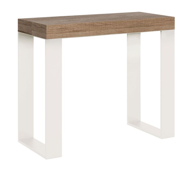Console Extensible 90x40/300 Cm Tecno Chêne Nature Cadre Blanc