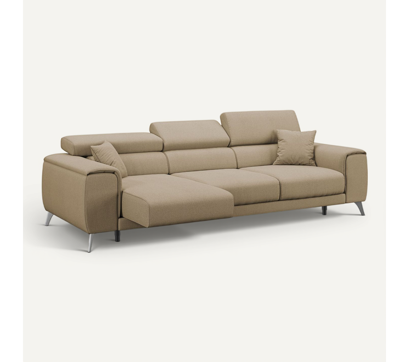 Fusion Canapé Avec 3 Assises Coulissantes En Tissu Doux Antitache T05 260 Cm Beige