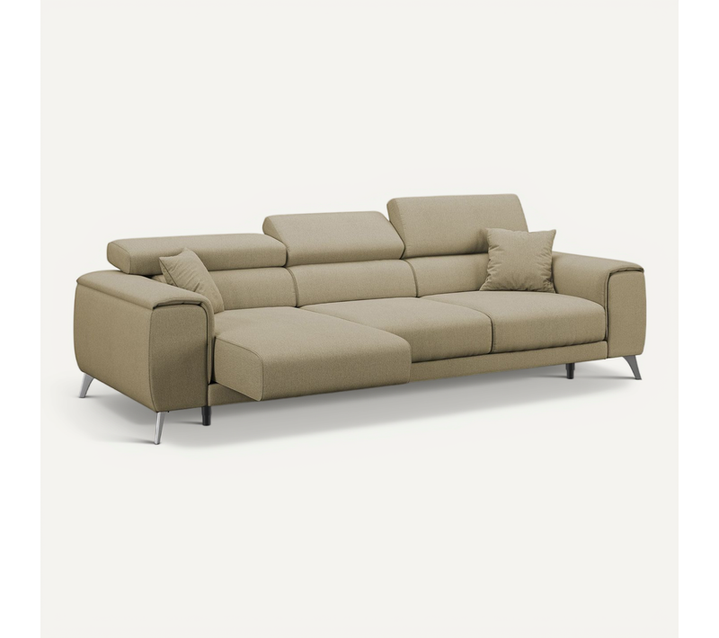 Fusion Canapé Avec 3 Assises Coulissantes En Tissu Doux Antitache T05 260 Cm Camel