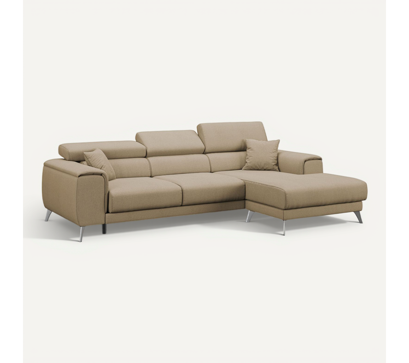 Fusion Canapé D'angle Avec Assises Amovibles En Tissu Doux Antitache T05 260 Cm Droit Beige