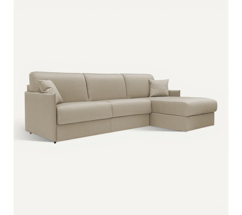 Evans Canapé D'angle Convertible En Tissu Imperméable T13 252 Cm Droit (mat. 140x197) Beige