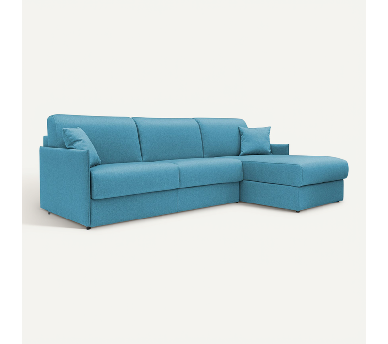 Evans Canapé D'angle Convertible En Tissu Imperméable T13 252 Cm Droit (mat. 140x197) Bleu Ciel