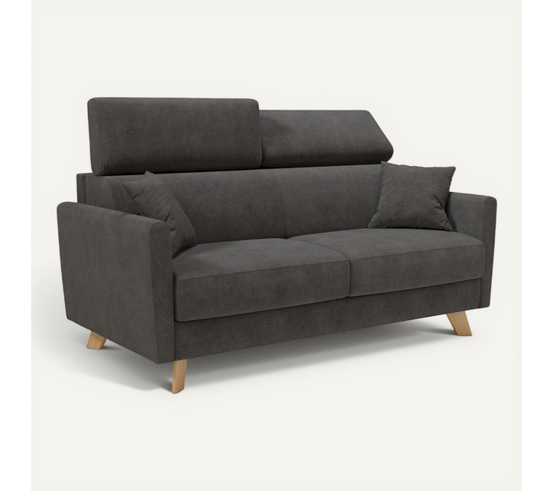 Francy Canapé Convertible Avec Têtières Réglables En Tissu T17 160 Cm (mat. 120x197) Anthracite