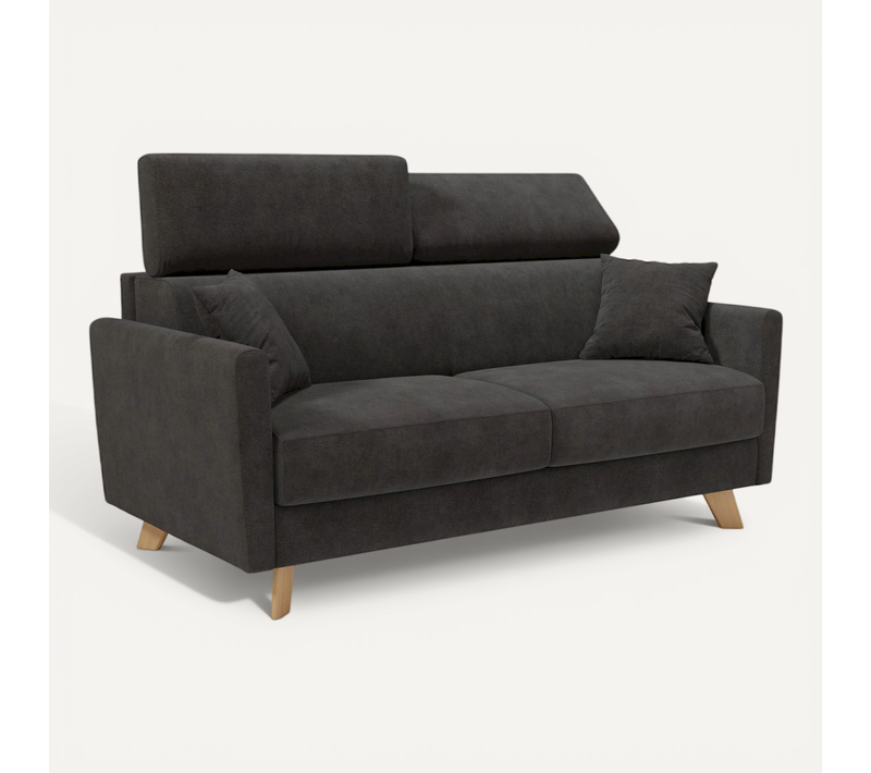 Francy Canapé Convertible Avec Têtières Réglables En Tissu T17 160 Cm (mat. 120x197) Noir