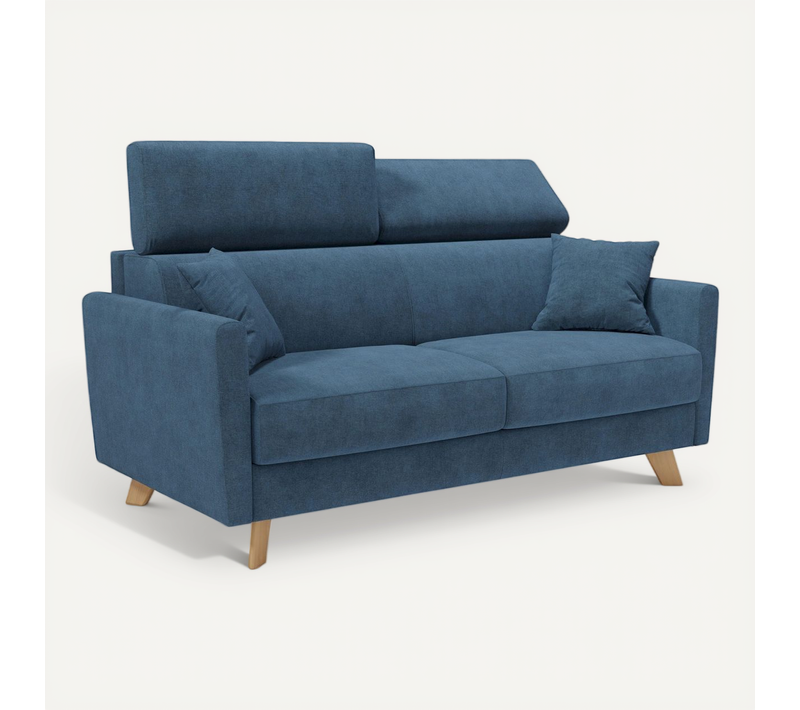 Francy Canapé Convertible Avec Têtières Réglables En Tissu T17 180 Cm (mat. 140x197) Bleu