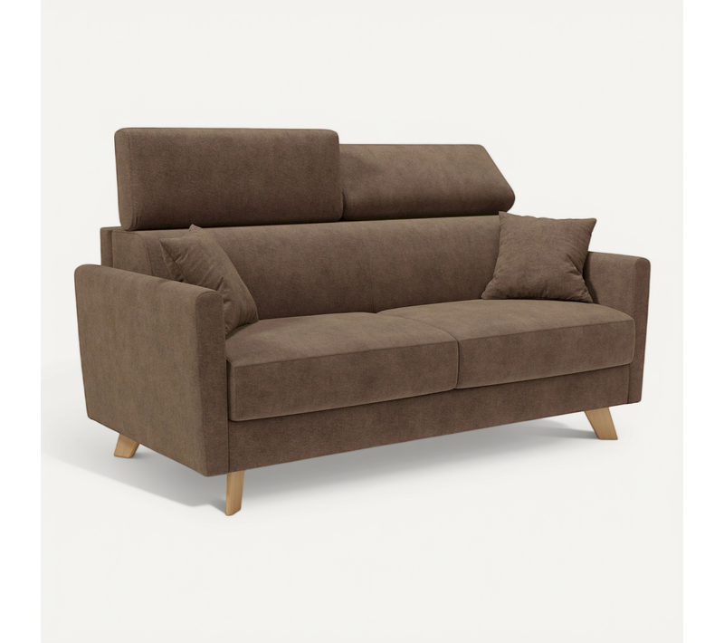 Francy Canapé Convertible Avec Têtières Réglables En Tissu T17 180 Cm (mat. 140x197) Brun