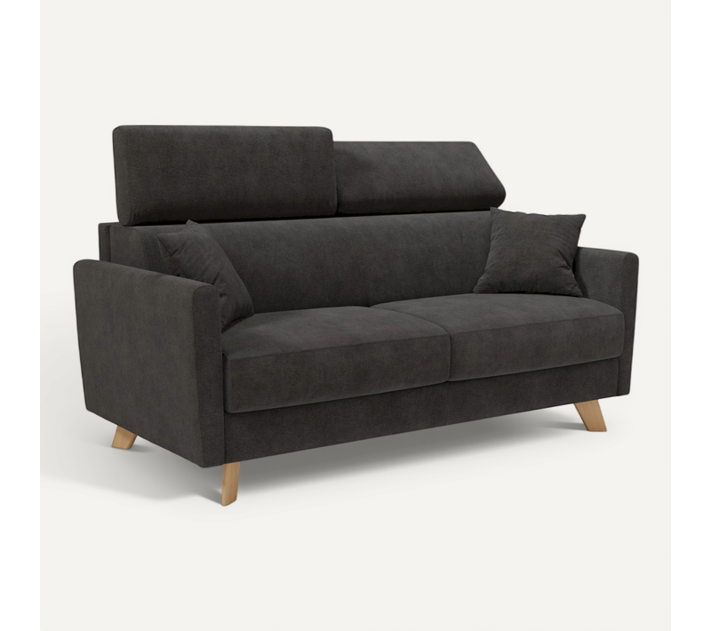 Francy Canapé Convertible Avec Têtières Réglables En Tissu T17 180 Cm (mat. 140x197) Noir