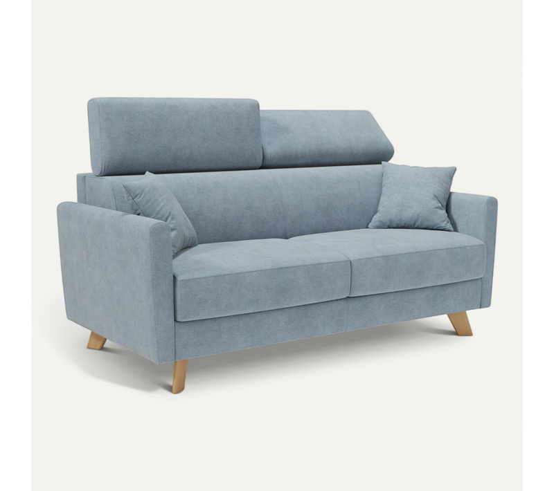 Francy Canapé Convertible Avec Têtières Réglables En Tissu T17 200 Cm (mat. 160x197) Bleu Pastel