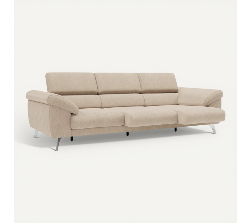 Donatello Canapé 3 Assises Extensibles Accoudoirs Coffre En Tissu Détachable 265 Cm Beige