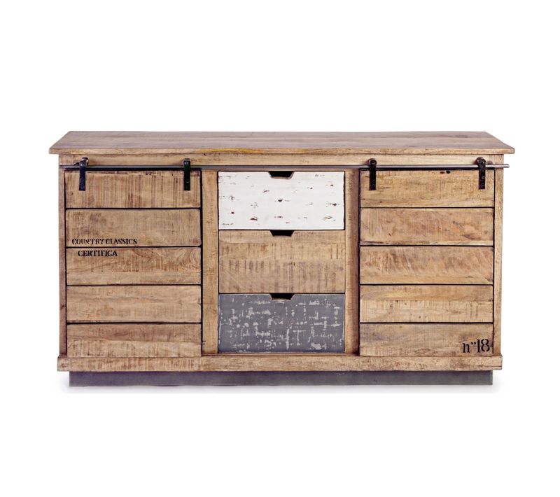 Buffet Bas En Bois De Manguier 2 Portes Coulissantes 3 Tiroirs - Harlem