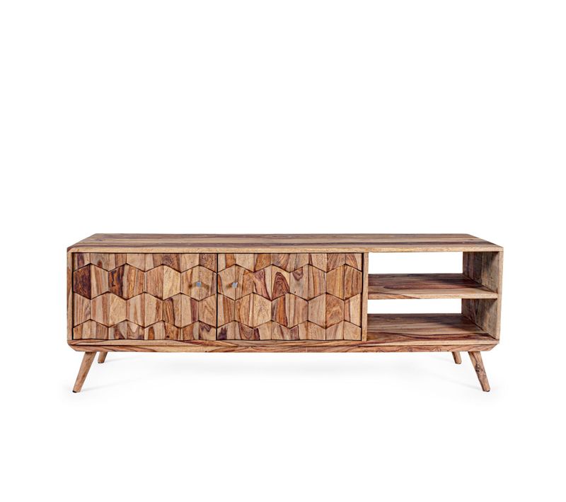 Meuble TV Vintage En Bois 2 Portes + 2 Niches L145 - Locke
