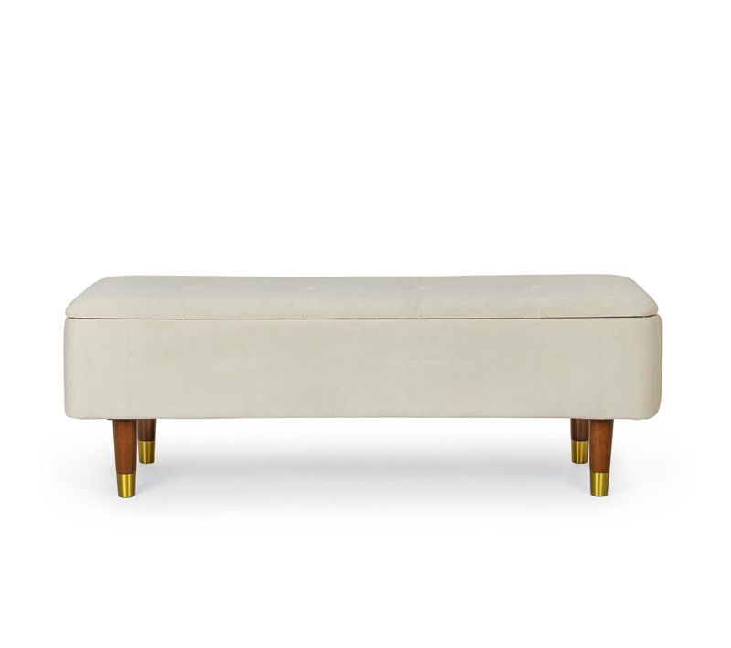 Banc Coffre 2 Places En Velours Et Piétement En Bois - Rika