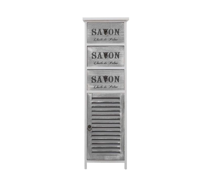 Chiffonnier Blanc Gris 3 Tiroirs Porte Bois 102x32x27