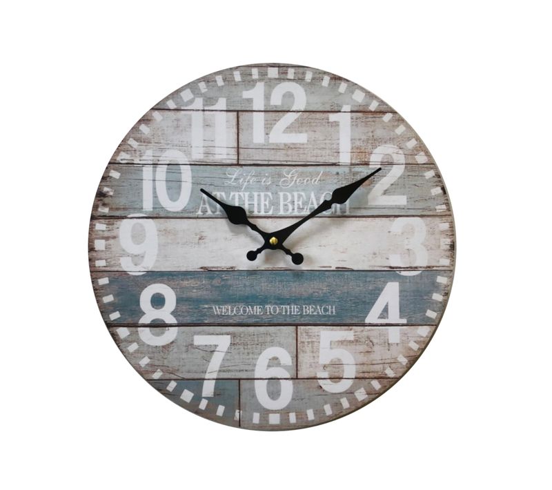 Pendules Horloge Murales Bois Clai, Bleu Vintage Shabby 33,8x33,8x4