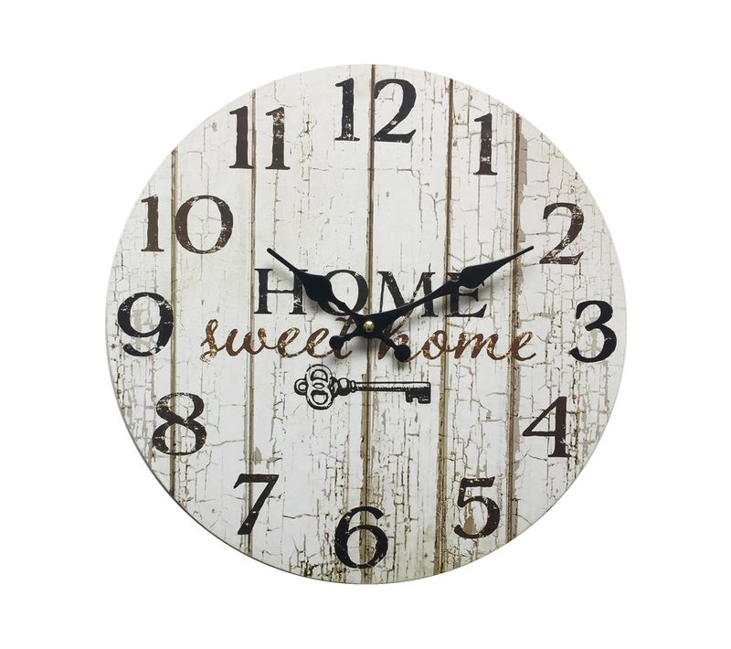 Pendules Horloge Murales Bois Blanc Shabby Décor 33,8x33,8x4