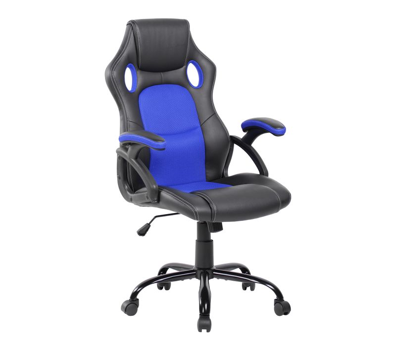 Fauteuil Gamer Siège Noir Bleu Nylon Simili-cuir 120x66x63